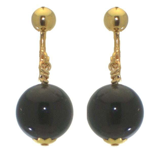 LINDSEY 12mm Gold Plated Black Clip On Earrings