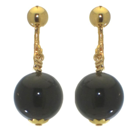 LINDSEY 12mm Gold Plated Black Clip On Earrings