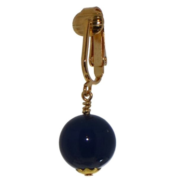 LINDSEY 12mm Gold Plated Dark Lapis Clip On Earrings