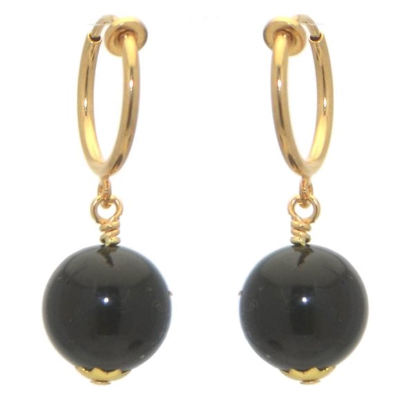 LINDSEY CERCEAU 12mm Gold Plated Black Clip On Earrings