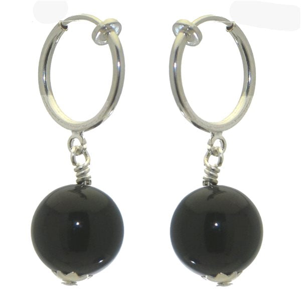 LINDSEY CERCEAU 12mm Silver Plated Black Clip On Earrings