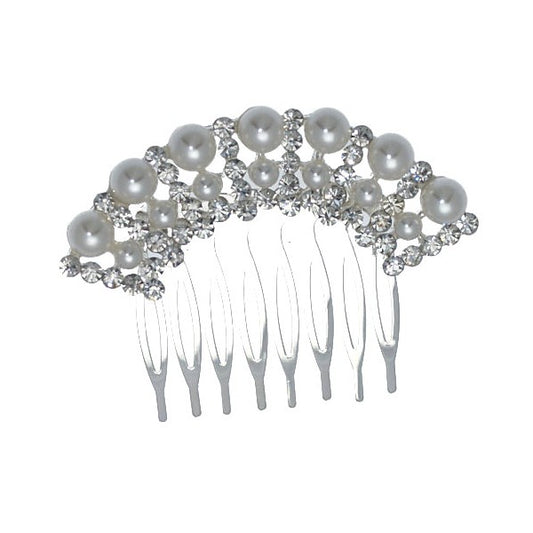 LOLLA-ROSIE Small Silver tone Crystal faux Pearl Hair Comb
