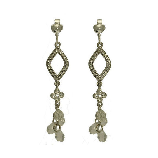 Longina Silver tone Crystal Drop Clip On Earrings