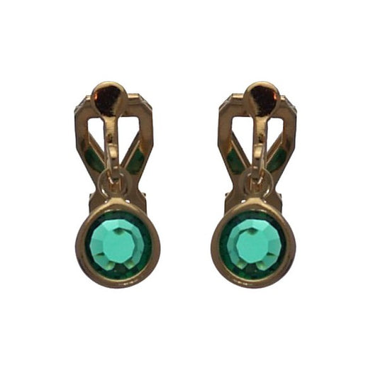 LORIS 7mm Gold Plated Emerald Crystal Clip On Earrings