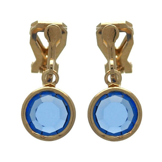 Loris 9mm Gold Plated Light Sapphire Clip On Earrings