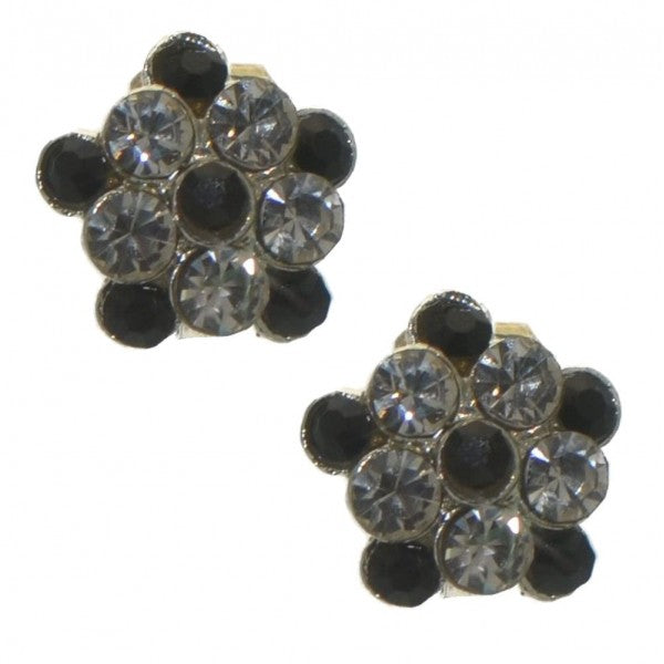 LORNA silver tone black clear crystal clip on earrings