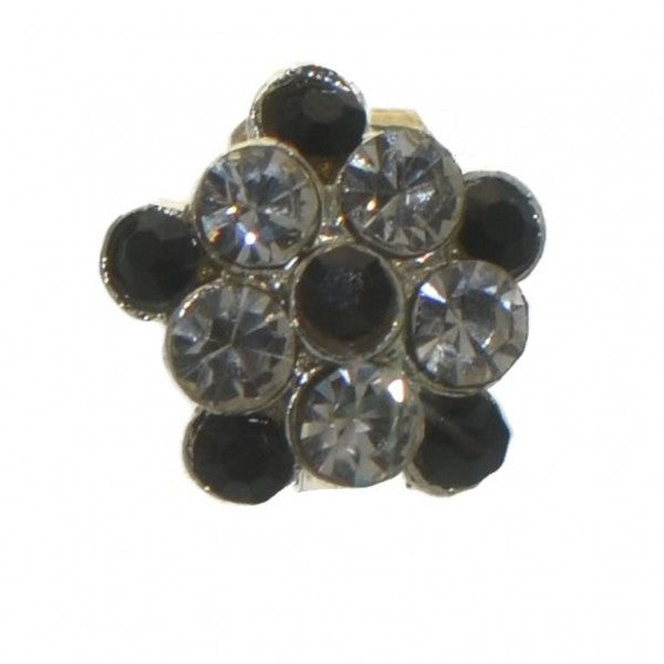 LORNA silver tone black clear crystal clip on earrings