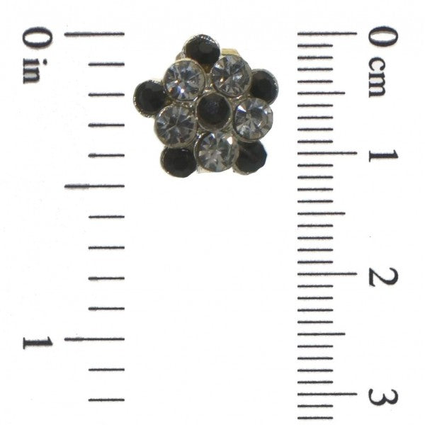 LORNA silver tone black clear crystal clip on earrings