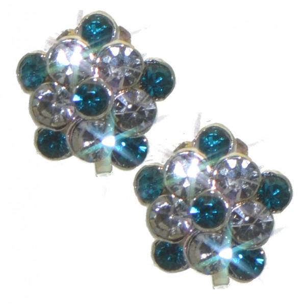 LORNA silver tone turquoise clear crystal clip on earrings