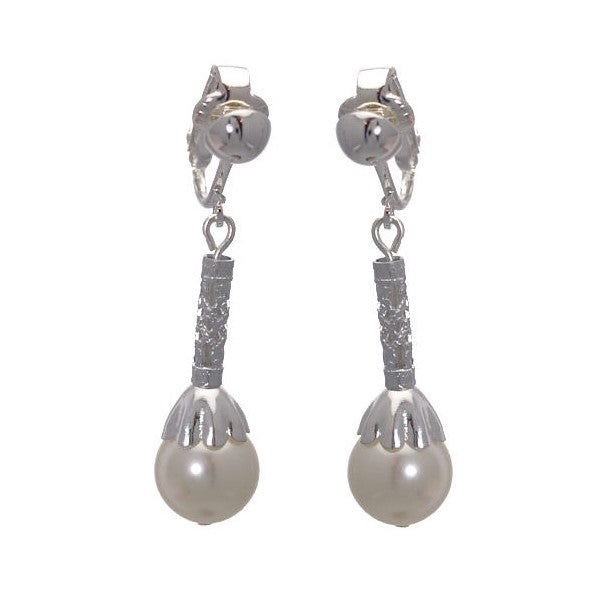 Lossie Silver tone White faux Pearl Clip On Earrings