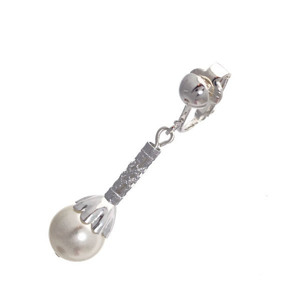 Lossie Silver tone White faux Pearl Clip On Earrings