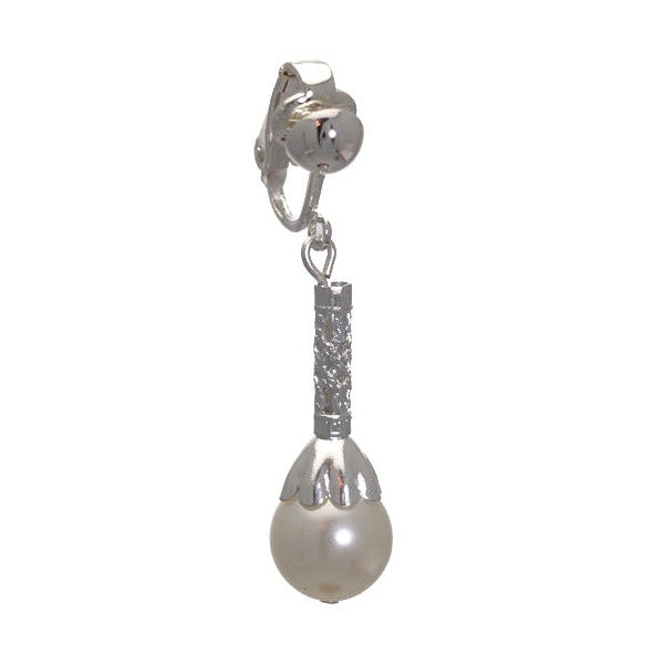 Lossie Silver tone White faux Pearl Clip On Earrings