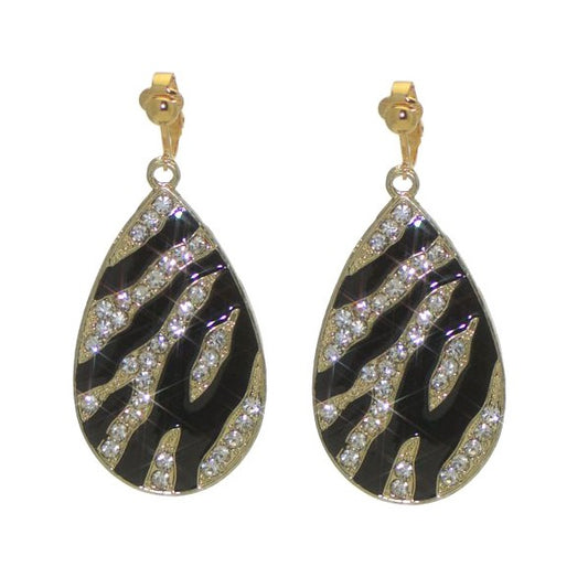 LUNASA Gold plated Black Crystal Clip On Earrings