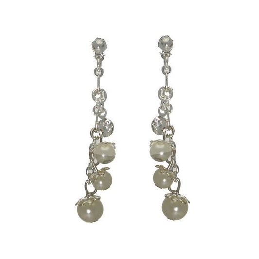 Lynelle Silver tone faux Pearl Crystal Drop Post Earrings