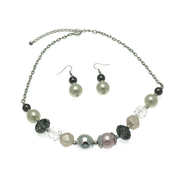 Lyonaise Silver tone Multi Coloured faux Pearl Hook Earring Necklace Set