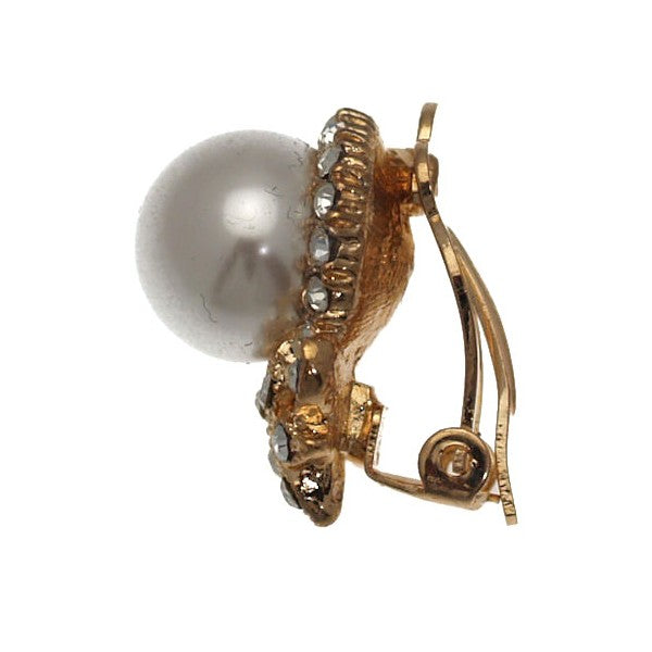 Lyonella Gold tone Crystal Cream faux Pearl Clip On Earrings