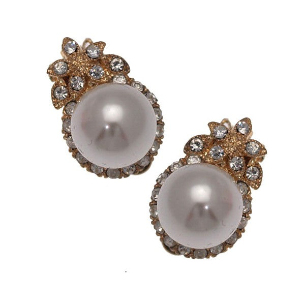 Lyonella Gold tone Crystal Cream faux Pearl Clip On Earrings