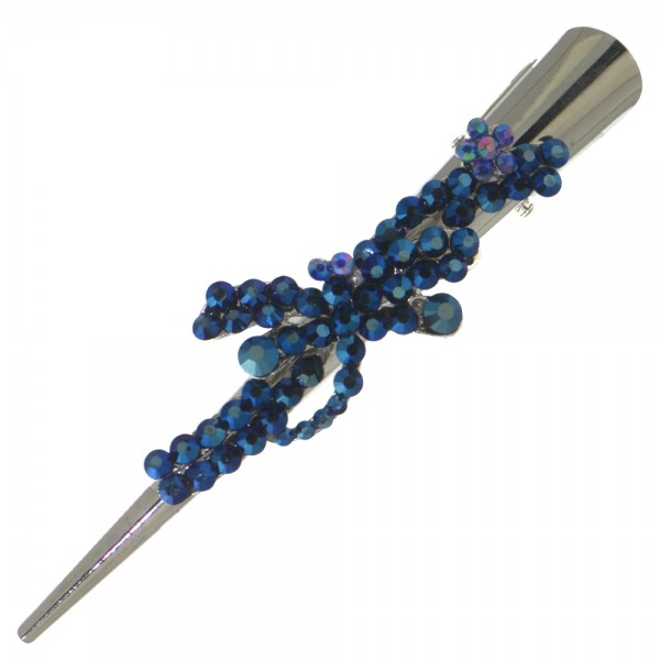 MADDELENA Silver tone Blue Crystal Dragonfly  Beak Clip