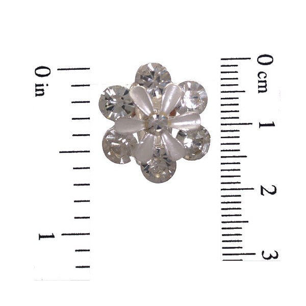 MANDA Silver tone Crystal Flower Clip On Earrings
