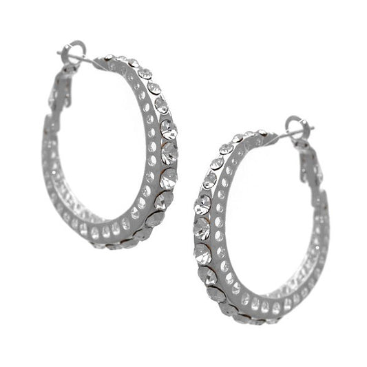 Mandarin Silver tone Crystal Hoop Post Earrings