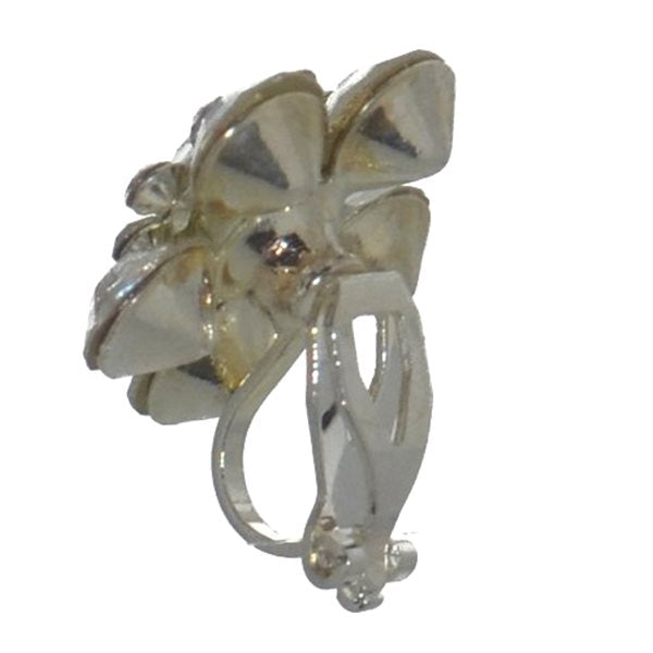 MAOLISA Silver tone Clear Crystal Flower Clip On Earrings