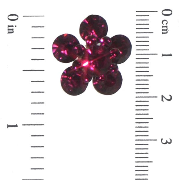 MAOLISA Silver tone Fuchsia Pink Crystal Flower Clip On Earrings