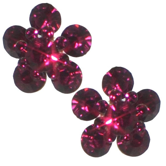 MAOLISA Silver tone Fuchsia Pink Crystal Flower Clip On Earrings