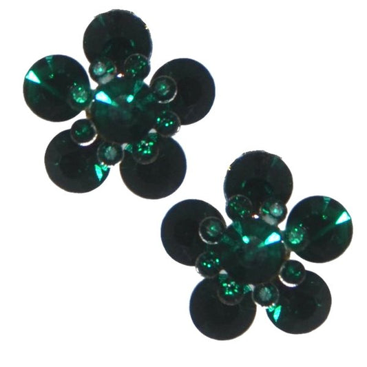 MAOLISA Silver tone green Crystal Flower Clip On Earrings