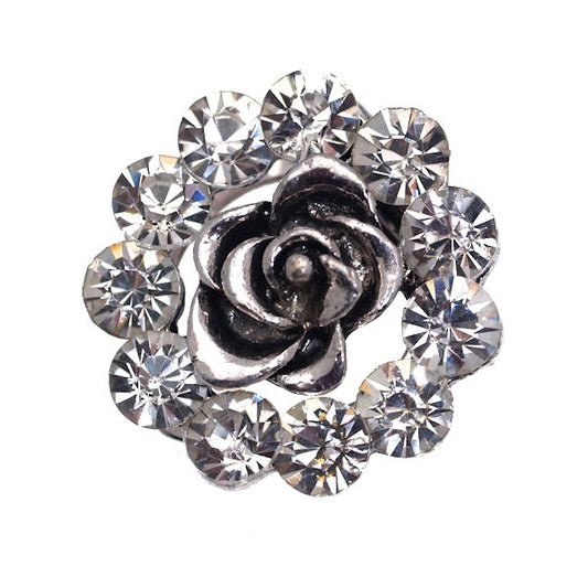 MARA Silver tone Flower Crystal Scarf Clip