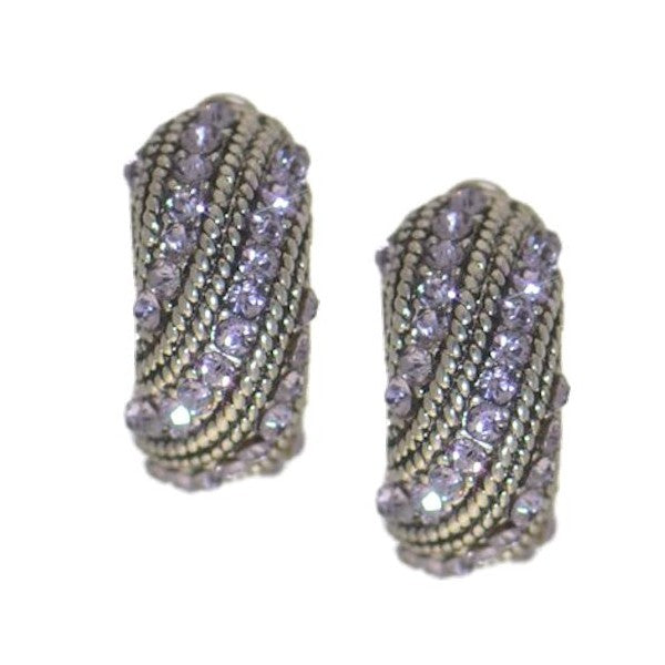 MARANA Antique Silver tone Purple Crystal Clip On Earrings