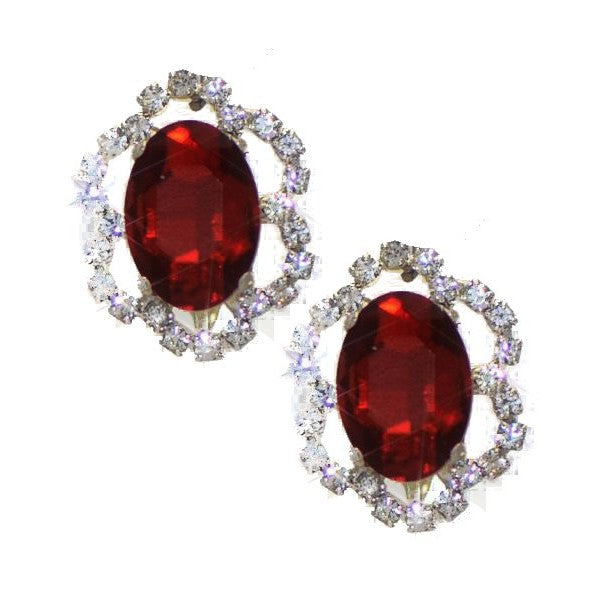 MAREA Silver Plated Red and Clear Crystal Clip On Earrings