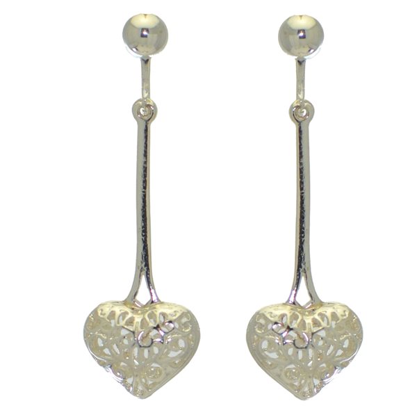 MARLENE silver plated drop heart clip on earrings