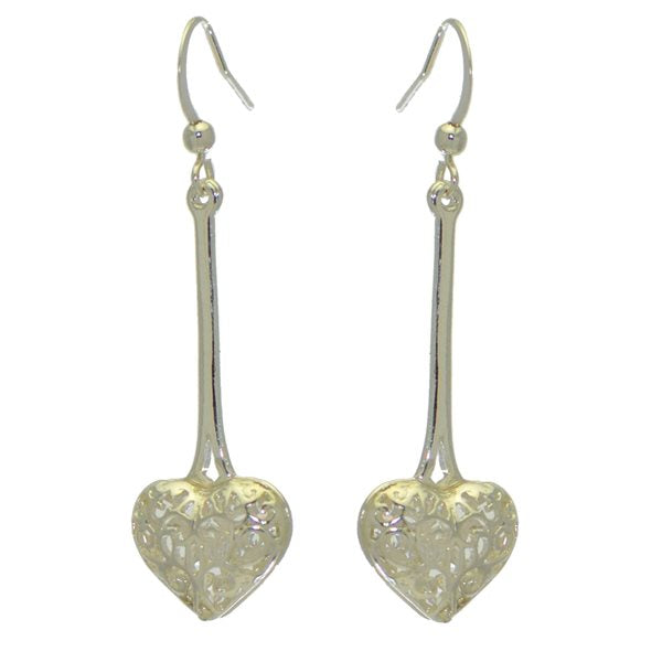 MARLENE silver tone drop heart hook earrings