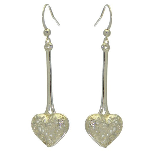 MARLENE silver tone drop heart hook earrings