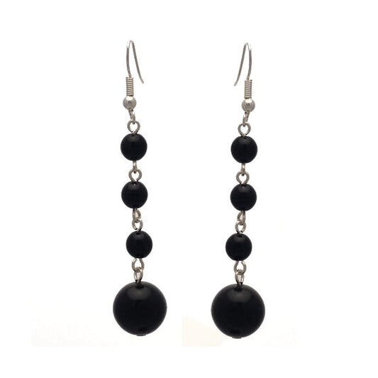 MARTINIQUE silver plated black faux pearl hook earrings