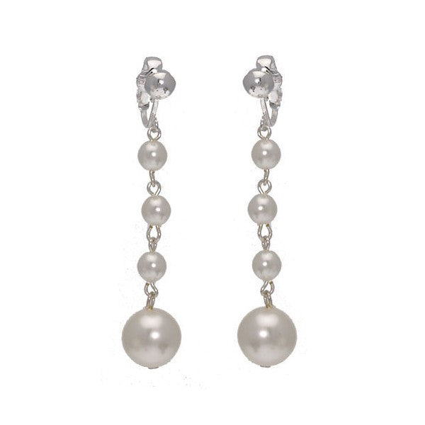 Martinique Silver tone White faux Pearl Clip On Earrings