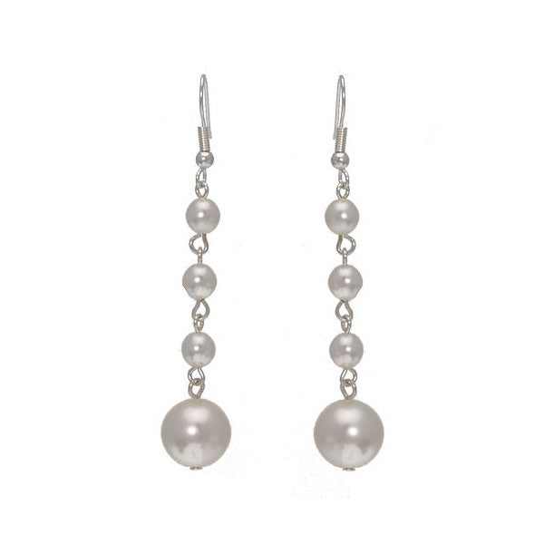 Martinique Silver tone White faux Pearl Hook Earrings