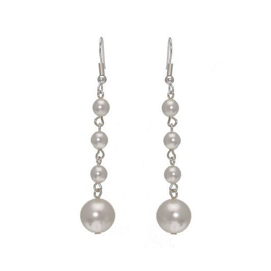 Martinique Silver tone White faux Pearl Hook Earrings