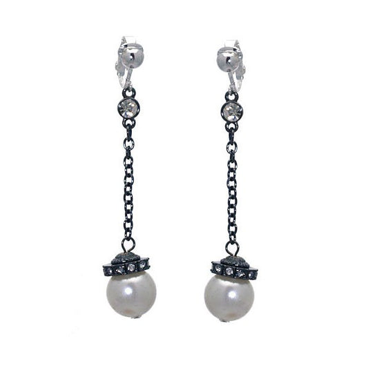 Marvella Hematite Crystal faux Pearl Clip On Earrings