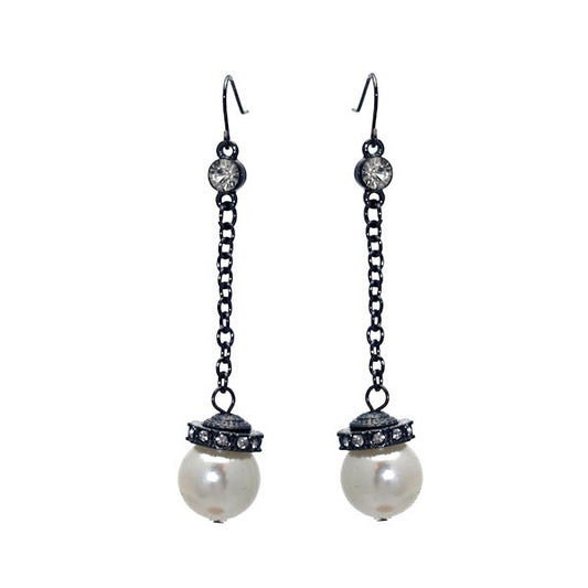 Marvella Hematite Crystal faux Pearl Hook Earrings