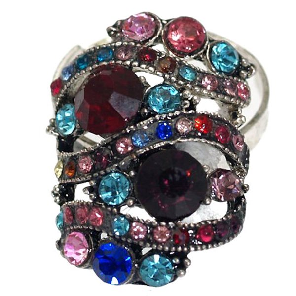 MEMPHIS Silver tone Multi Coloured Crystal Adjustable Fashion Ring