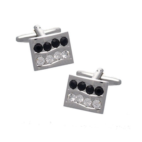 Merlin Silver tone Black Crystal Cufflinks