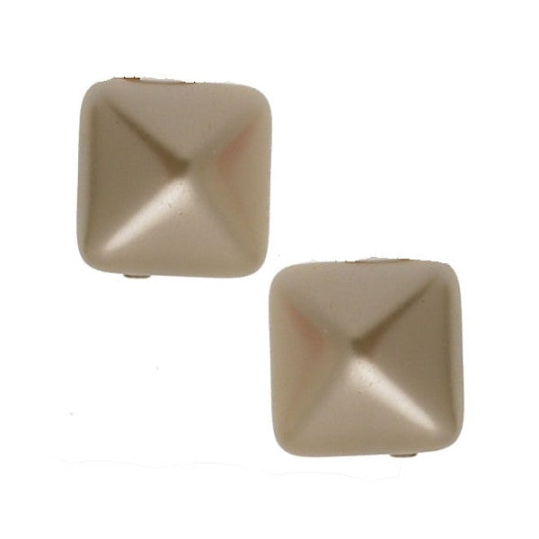 Mode 12mm Square Gold tone Cream faux Pearl Clip On Earrings