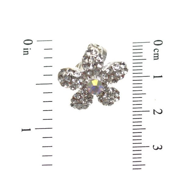 Musette Silver tone Crystal Flower Clip On Earrings