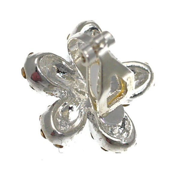 Musette Silver tone Crystal Flower Clip On Earrings