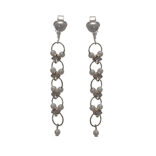 Nastasia Long Silver tone Clip On Earrings