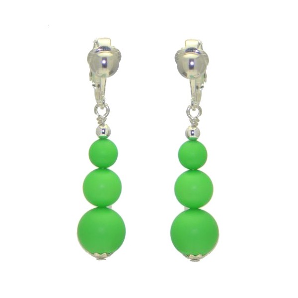 NEON GREEN Silver Plated Clip On Earrings