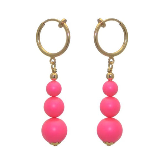 NEON PINK CERCEAU G-Plated Crystal Pearl Clip On Earrings