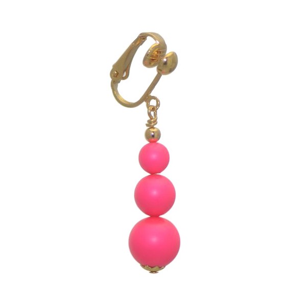 NEON PINK Gold Plated Crystal Pearl Clip On Earrings