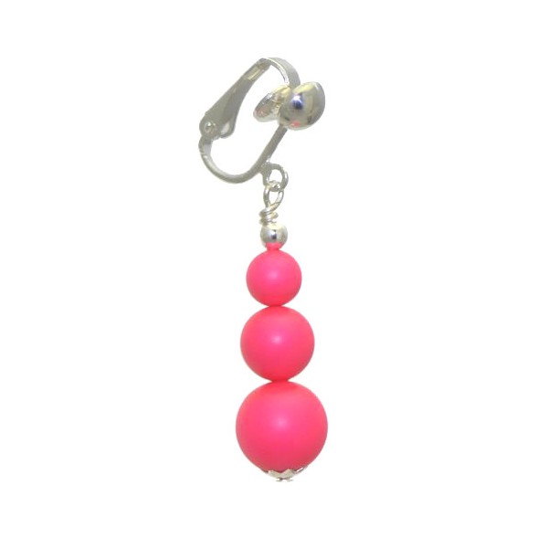 NEON PINK Silver Plated Clip On Earrings